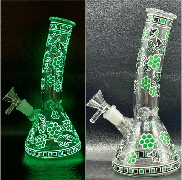 Premium Glass Bong 8" Bent Handwork Decorative Hookah Green Water Glowy