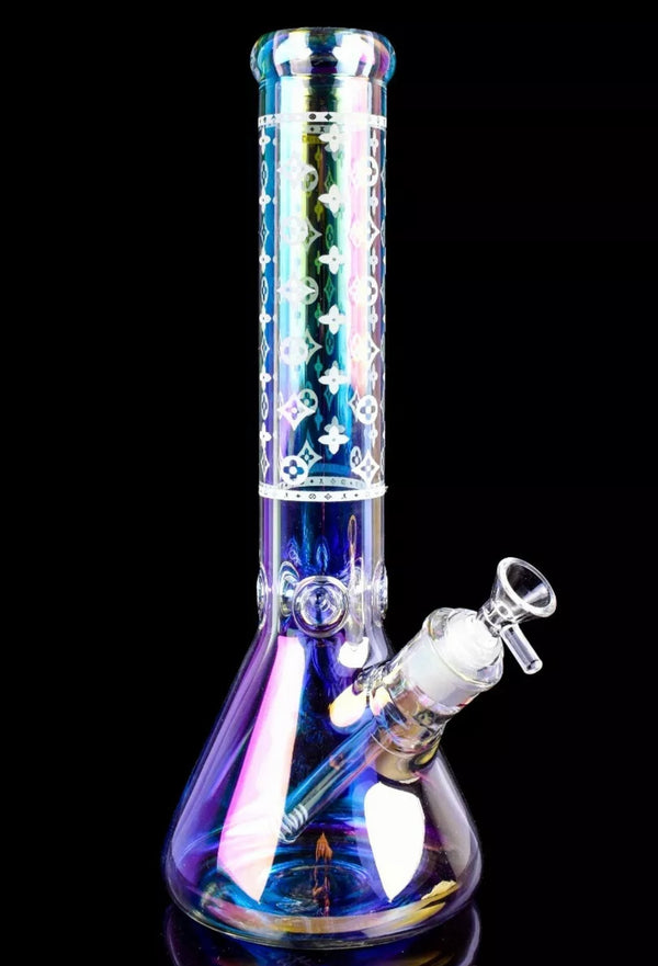 Premium 12" Inch Thick 7mm Iridescent Beaker Bong Glass Water Pipe Heavy Glass