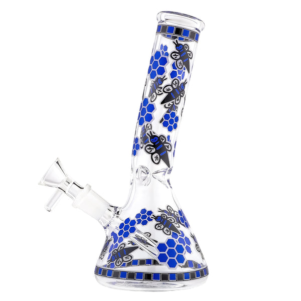 Premium Glowy Blue Bee 8" Bent Handwork Decorative Hookah Water Glass Bong