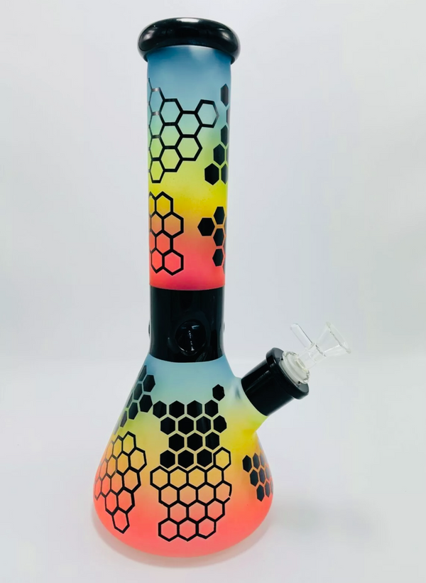 10" Honey Comb Colorful Glass Water Bong Perk 14mm Bowl Filter Hookah