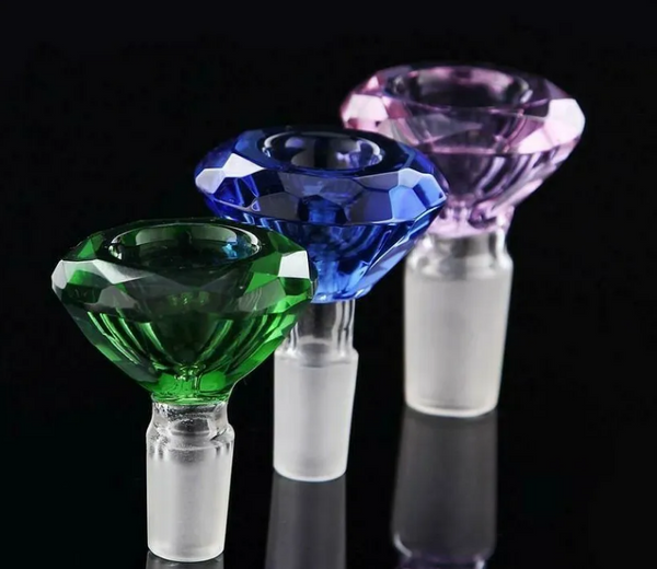 3 Color Diamond Glass Slide Bowl Water Pipe Hookah 14mm Male x 3PCS