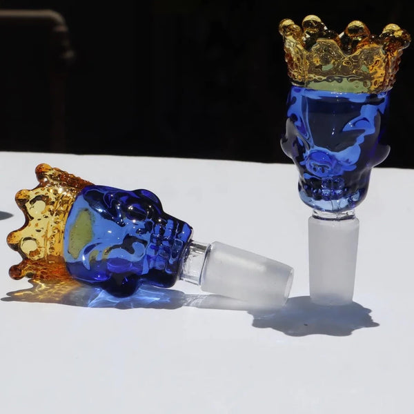 Premium 14mm Glass Blue Skull King in Crown Bowl Head