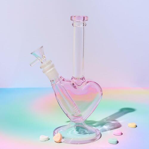 9" Pink Heart 💗 Glass Bong Premium Love Heart Shape Water Hookah 10.5oz